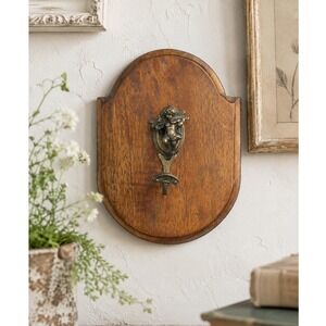 Vintage Brass Cherub Wall Hook Plaque Violin Angel Key Hanger Hollywood Regency